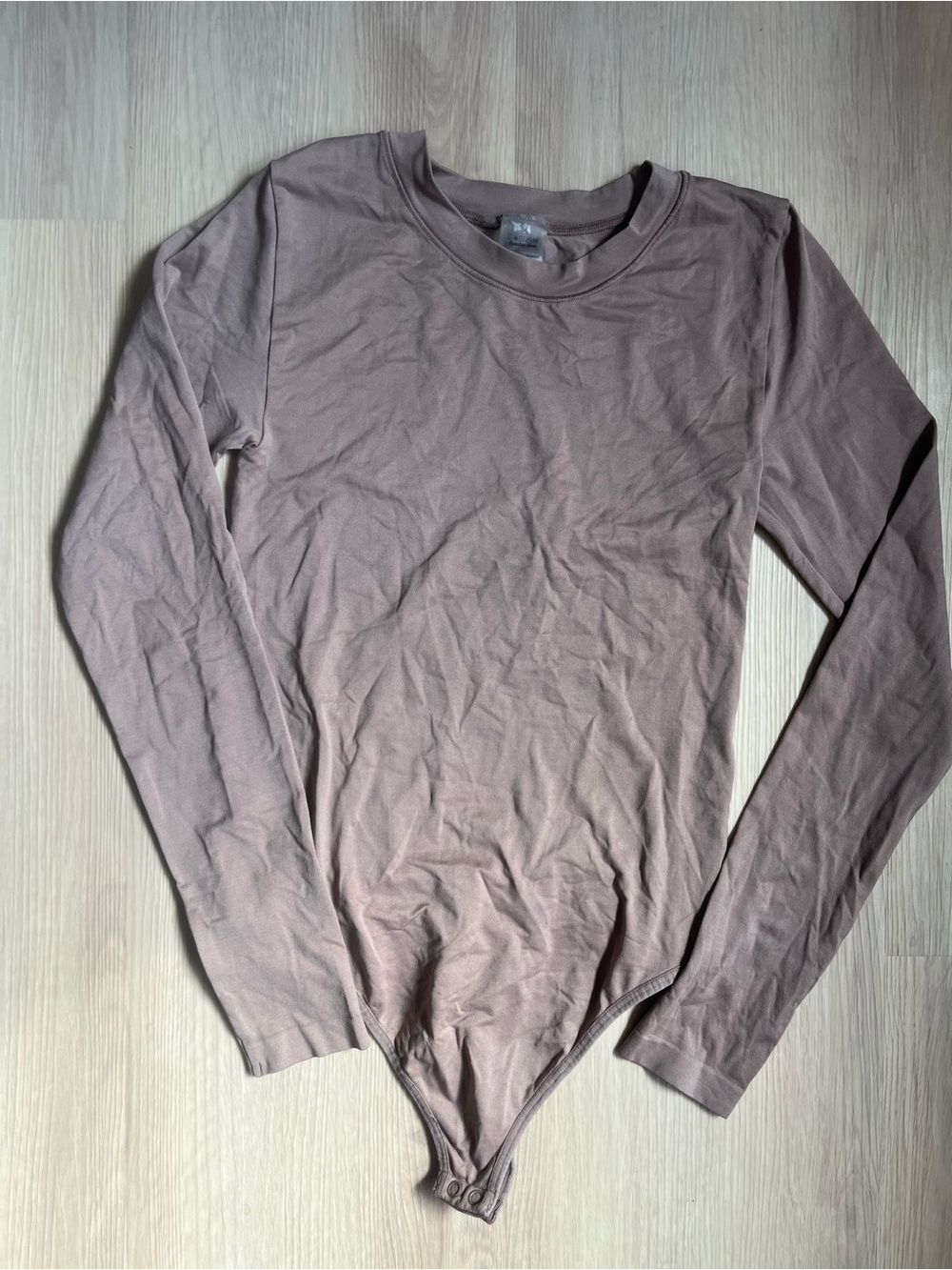 Aritzia Sunday Best Sinch Seamless Long-Sleeve Crewneck Bodysuit in Taupe